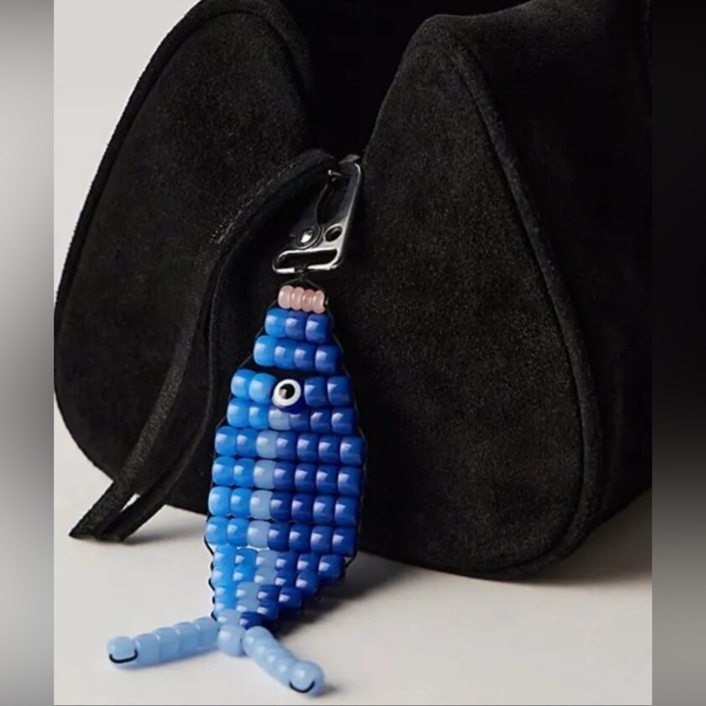 NWT Free People Beaded Fish Bag Charm in Blue